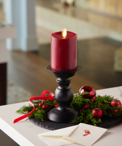 Burgundy Flameless Candle Pillar - Melted Top - 3