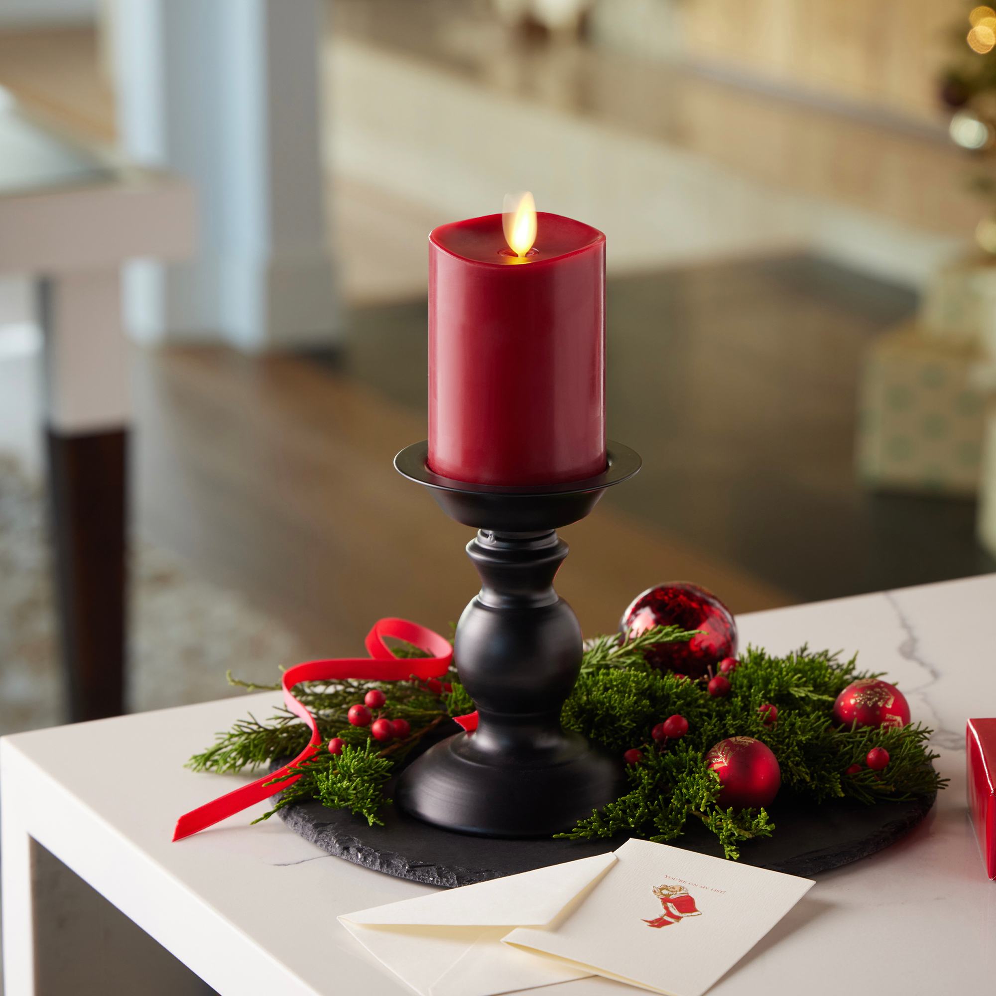 sm-image-9553cee7c6c2361347022853 Burgundy Flameless Candle Pillar - Melted Top - 3" Width