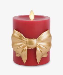 Holiday Red with Gold Bow Flameless Candle Pillar