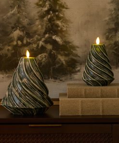 Holiday Green Glitter Swirl Flameless Candle Tree