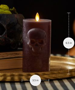 Dark Chocolate Chalky Flameless Candle Skull Pillar
