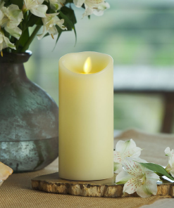 Ivory Flameless Candle Pillar - Scallop Top Vanilla Scented - 3” Width