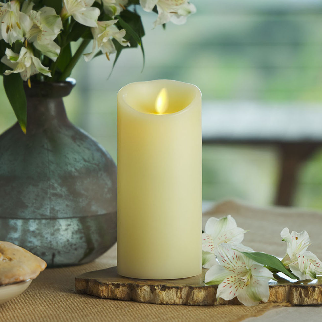 sm-image-95a719e48065a872d0d41195 Ivory Flameless Candle Pillar - Scallop Top Vanilla Scented - 3” Width