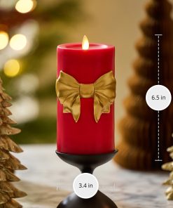 Holiday Red with Gold Bow Flameless Candle Pillar