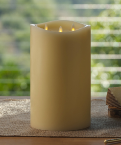 Ivory Flameless Candle Tri-Flame Grand Pillar - Melted Top