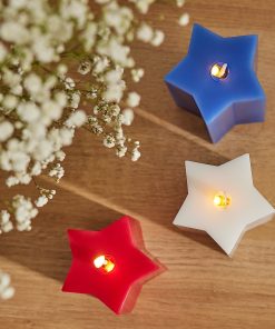 Set of 3 Red, White & Blue Star-shaped Flameless Candle Pillars
