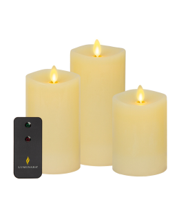 Ivory Flameless Candle Pillars with Remote - Melted Top - Set of 3