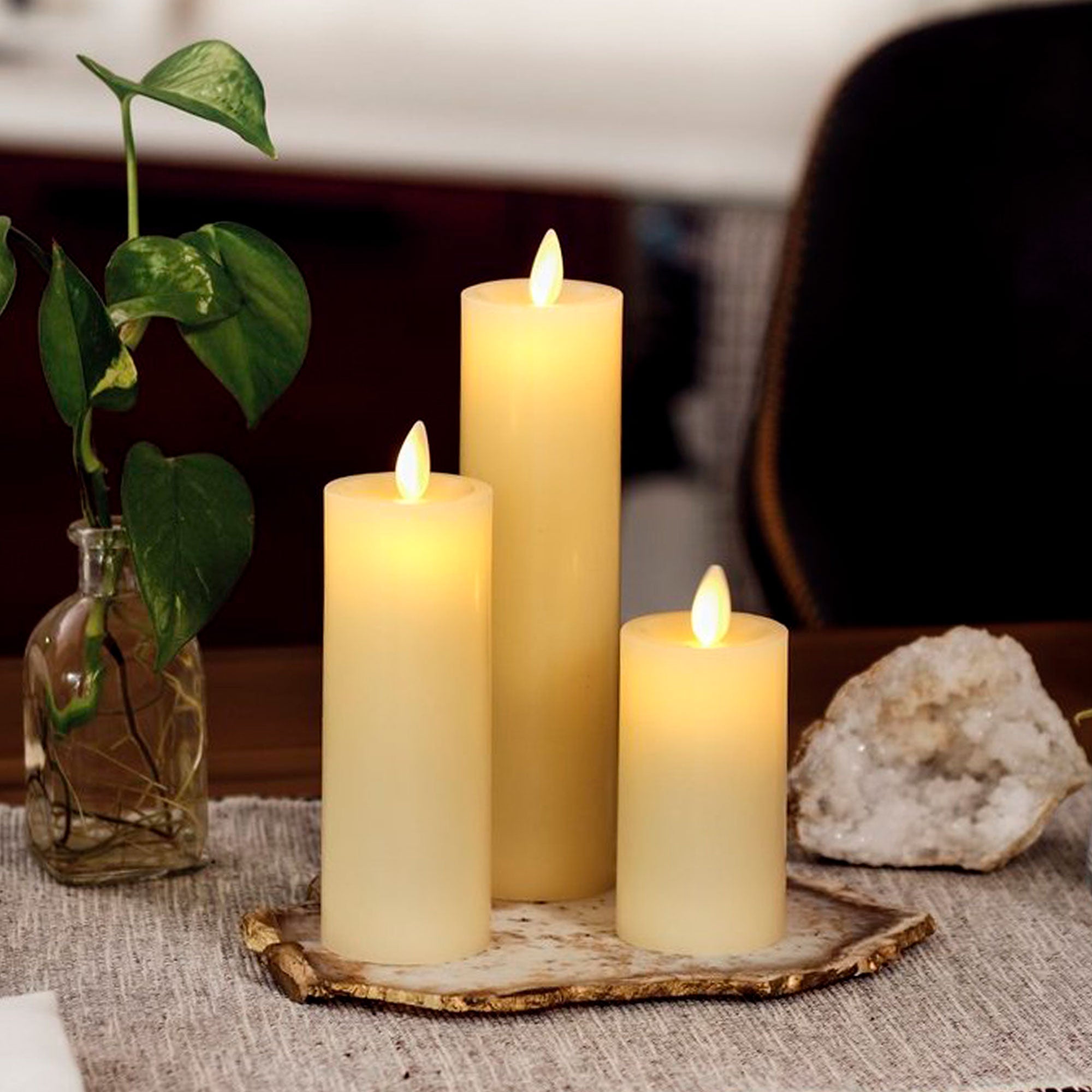 sm-image-9810b15ee18cc3e872e9bd92 Ivory Flameless Candle Slim Pillar - Recessed Top - 2" Width