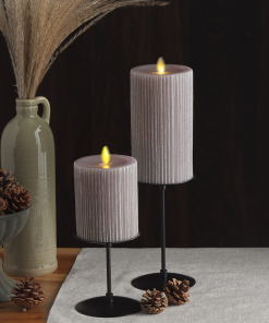 Ribbed Metallic Grey Flameless Candle Pillar