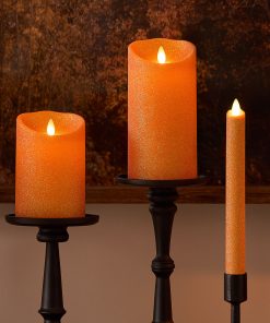Russet Orange Glitter Flameless Candle Pillar