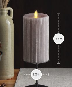 Ribbed Metallic Grey Flameless Candle Pillar