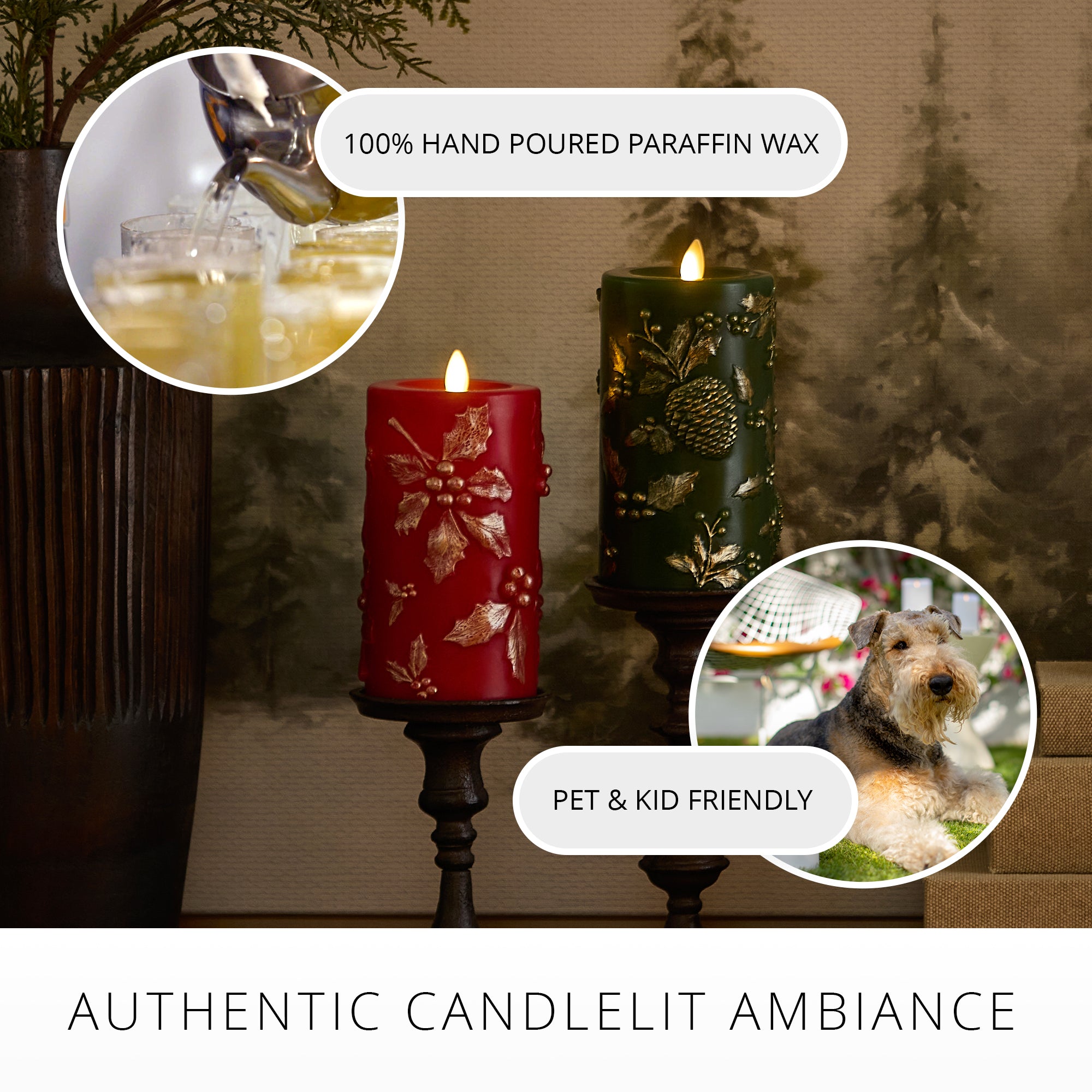 sm-image-9c87681d5e9ee464424f7551 Holiday Green Embossed Pinecones Flameless Candle Pillar