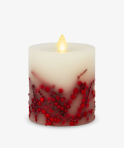 Embedded Red Berries Flameless Candle Pillar