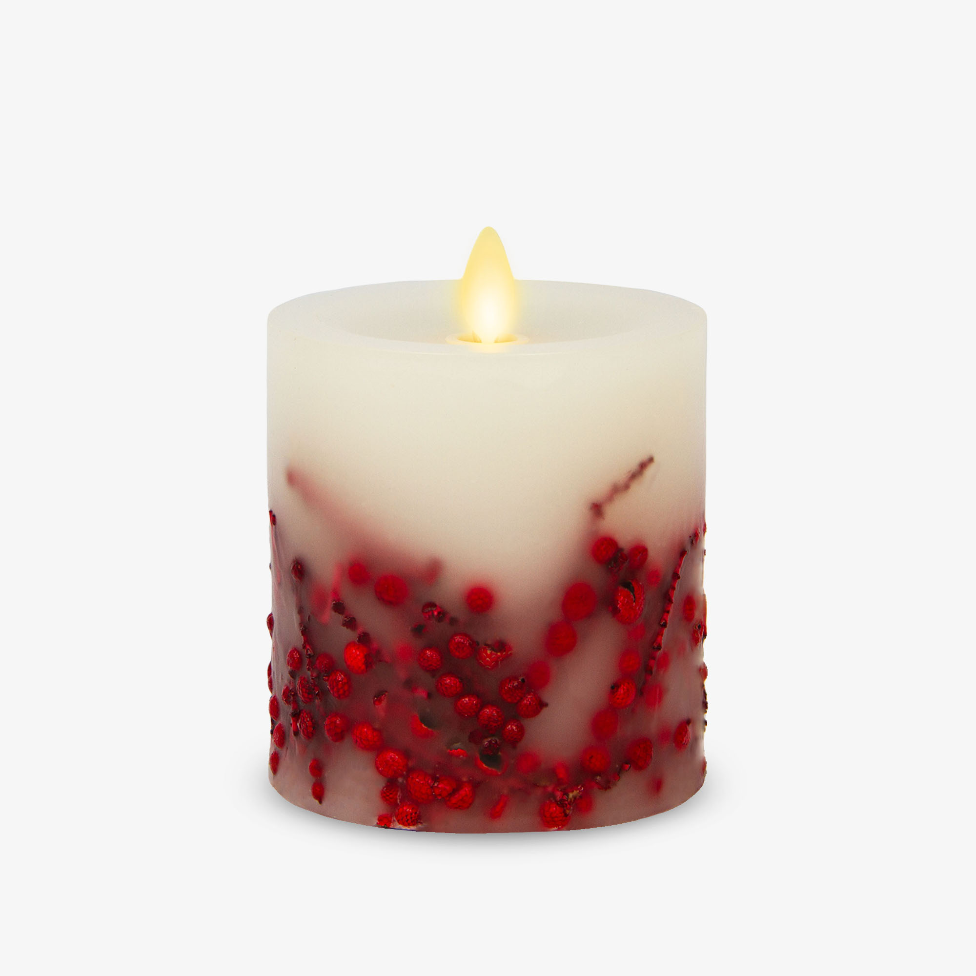 sm-image-9cd090b92372e4fad6f364a5 Embedded Red Berries Flameless Candle Pillar
