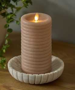 Timeless Taupe Chalky Ribbed Flameless Candle Pillar