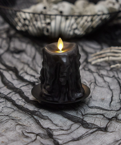 Black Heavy Wax Drip Flameless Candle Slim Pillar