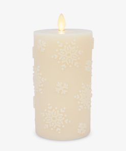White Swan Embossed Snowflake Flameless Candle Pillar