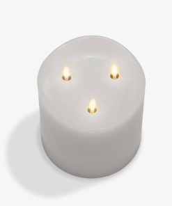 White Flameless Candle Tri-Flame Grand Pillar - Melted Top