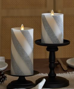 Brilliant Silver Candy Cane Glitter Flameless Candle Pillar