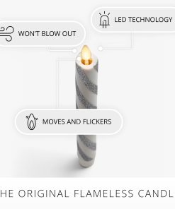 Brilliant Silver Candy Cane Glitter Flameless Candle Taper