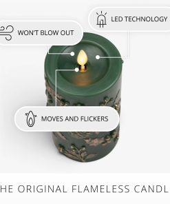 Holiday Green Embossed Pinecones Flameless Candle Pillar