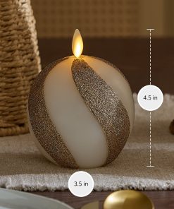 Champagne Glow Candy Cane Glitter Flameless Candle Sphere