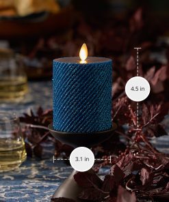 Glitter Blue Opal Ribbed Flameless Candle Pillar