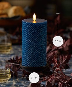 Glitter Blue Opal Ribbed Flameless Candle Pillar