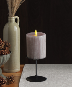 Ribbed Metallic Grey Flameless Candle Pillar