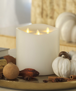 White Flameless Candle Tri-Flame Grand Pillar - Melted Top