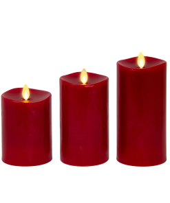 Burgundy Flameless Candle Pillars with Remote - Melted Top - Set of 3