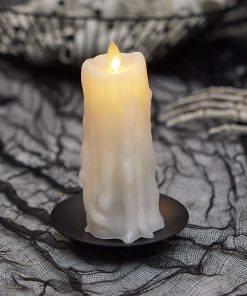 White Heavy Wax Drip Flameless Candle Slim Pillar
