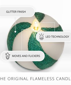 Green Candy Cane Glitter Stripe Flameless Candle Sphere