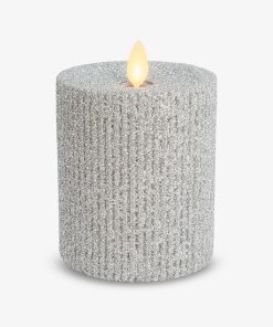 Brilliant Silver Glitter Ribbed Flameless Candle Pillar