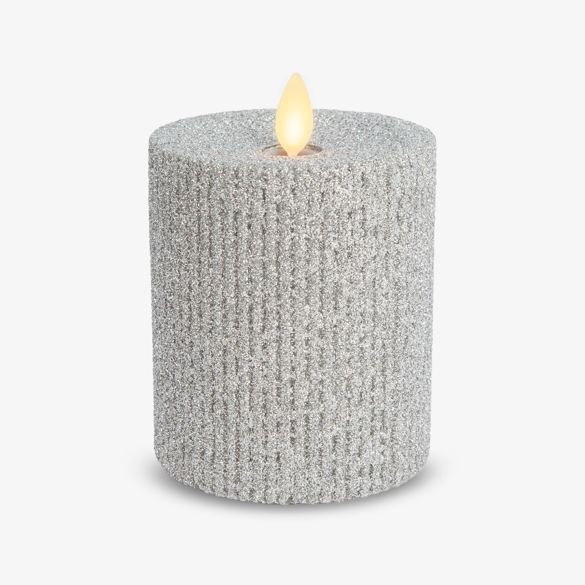 sm-image-a6959a9be8f6da25af71d026 Brilliant Silver Glitter Ribbed Flameless Candle Pillar