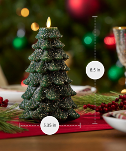 Green Glitter Holiday Tree Flameless Candle