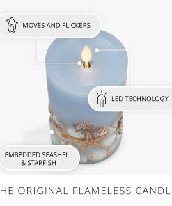 Soft Chambray Embedded Seashell & Starfish Flameless Candle Pillars