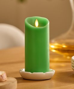 Vibrant Green Flameless Candle Pillar - Scallop Top - 3
