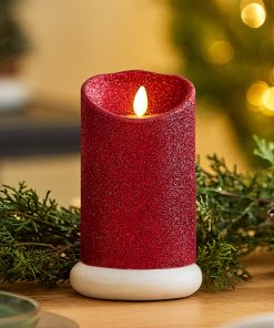 Holiday Red Glitter Flameless Candle Pillar