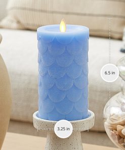 Cornflower Embossed Fish Scale Flameless Candle Pillar