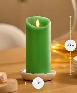 Vibrant Green Flameless Candle Pillar - Scallop Top - 3