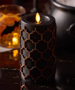 Black Embossed Fretwork Flameless Candle Pillar
