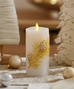 Embossed White Pinecone Flameless Candle Pillar