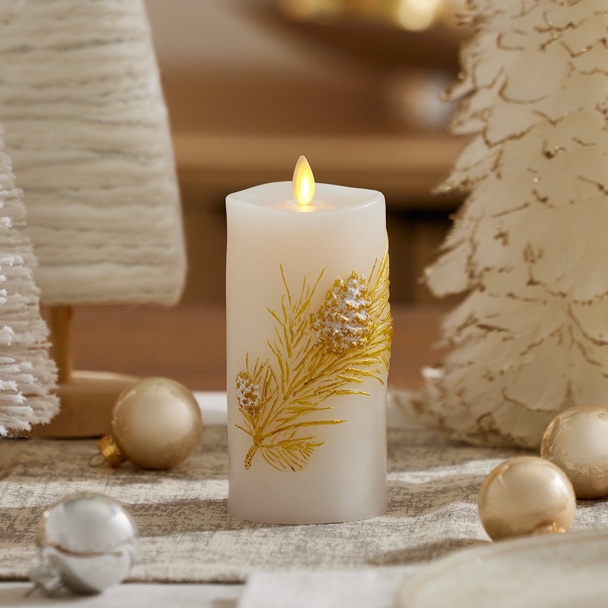 sm-image-ac3c0cc7487a045bfca76261 Embossed White Pinecone Flameless Candle Pillar