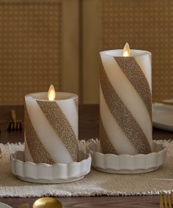 Champagne Glow Candy Cane Glitter Flameless Candle Pillar