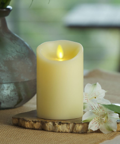 Ivory Flameless Candle Pillar - Scallop Top Vanilla Scented - 3” Width