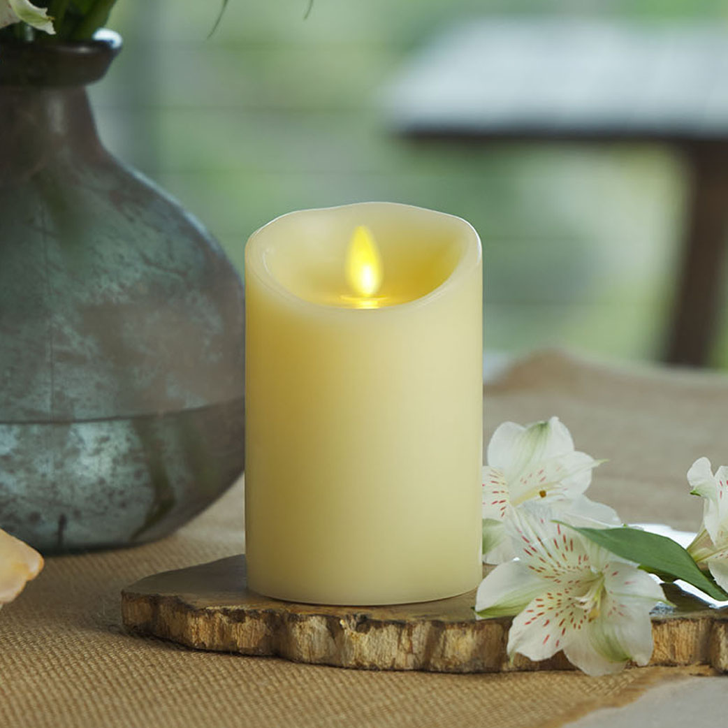 sm-image-ad5581d7580a49e5d89d4334 Ivory Flameless Candle Pillar - Scallop Top Vanilla Scented - 3” Width