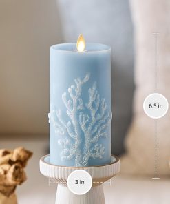 Soft Chambray Embossed Coral Flameless Candle Pillar