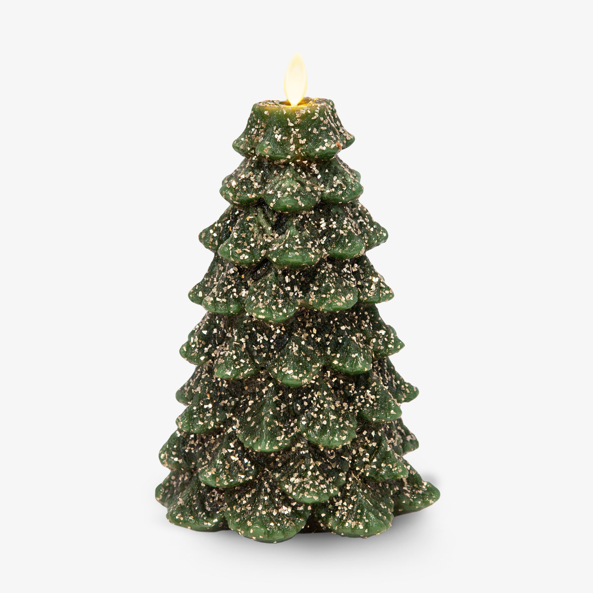 sm-image-ade411526848842cd4af4575 Green Glitter Holiday Tree Flameless Candle
