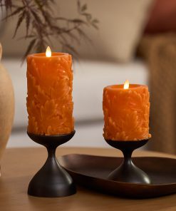 Marmalade Embossed Leaves Flameless Candle Pillars